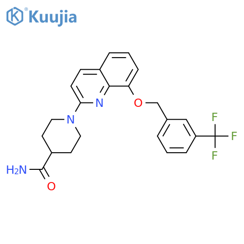 1-(8-{3-(trifluoromethyl)phenylmethoxy}quinolin-2-yl)piperidine-4-carboxamide structure