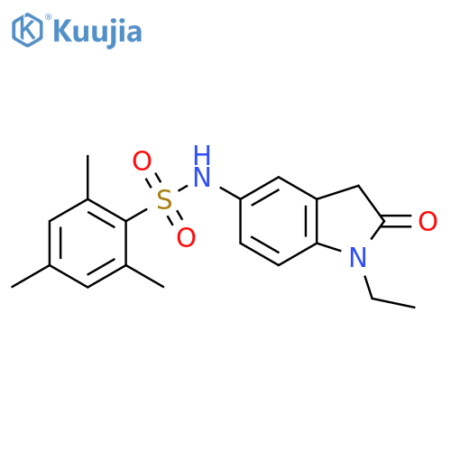 N-(1-ethyl-2-oxo-2,3-dihydro-1H-indol-5-yl)-2,4,6-trimethylbenzene-1-sulfonamide structure