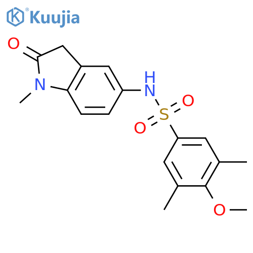 4-methoxy-3,5-dimethyl-N-(1-methyl-2-oxo-2,3-dihydro-1H-indol-5-yl)benzene-1-sulfonamide structure