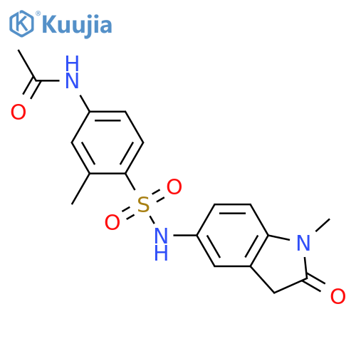 N-{3-methyl-4-(1-methyl-2-oxo-2,3-dihydro-1H-indol-5-yl)sulfamoylphenyl}acetamide structure