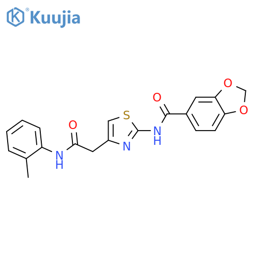 N-(4-{(2-methylphenyl)carbamoylmethyl}-1,3-thiazol-2-yl)-2H-1,3-benzodioxole-5-carboxamide structure