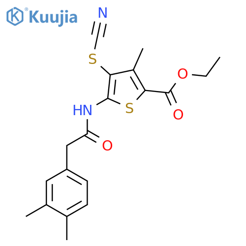 ethyl 4-(cyanosulfanyl)-5-2-(3,4-dimethylphenyl)acetamido-3-methylthiophene-2-carboxylate structure
