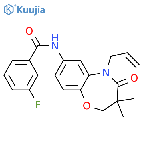 N-3,3-dimethyl-4-oxo-5-(prop-2-en-1-yl)-2,3,4,5-tetrahydro-1,5-benzoxazepin-7-yl-3-fluorobenzamide structure