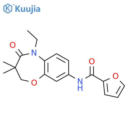N-(5-ethyl-3,3-dimethyl-4-oxo-2,3,4,5-tetrahydro-1,5-benzoxazepin-8-yl)furan-2-carboxamide structure