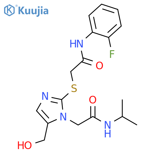 N-(2-fluorophenyl)-2-{5-(hydroxymethyl)-1-{(propan-2-yl)carbamoylmethyl}-1H-imidazol-2-ylsulfanyl}acetamide structure