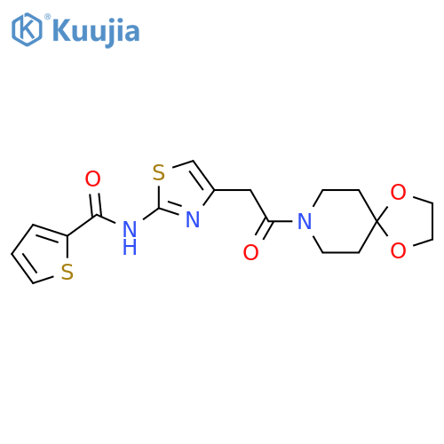 N-4-(2-{1,4-dioxa-8-azaspiro4.5decan-8-yl}-2-oxoethyl)-1,3-thiazol-2-ylthiophene-2-carboxamide structure