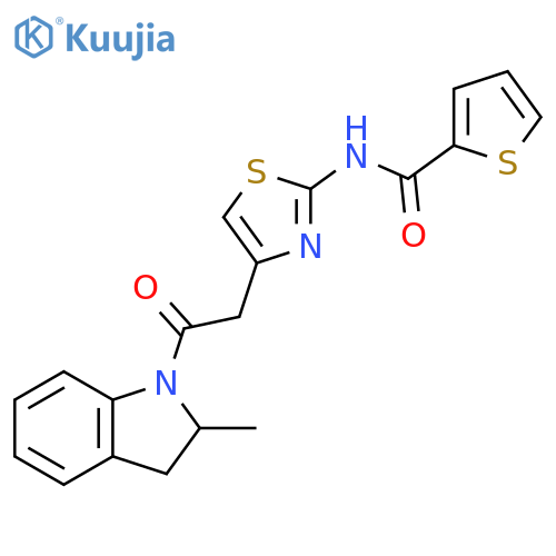 N-{4-2-(2-methyl-2,3-dihydro-1H-indol-1-yl)-2-oxoethyl-1,3-thiazol-2-yl}thiophene-2-carboxamide structure