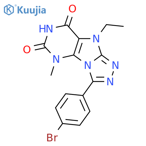 3-(4-bromophenyl)-9-ethyl-5-methyl-5H,6H,7H,8H,9H-1,2,4triazolo3,4-hpurine-6,8-dione structure