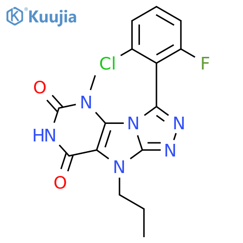 3-(2-chloro-6-fluorophenyl)-5-methyl-9-propyl-5H,6H,7H,8H,9H-1,2,4triazolo3,4-hpurine-6,8-dione structure