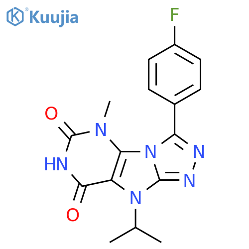 3-(4-fluorophenyl)-5-methyl-9-(propan-2-yl)-5H,6H,7H,8H,9H-1,2,4triazolo3,4-hpurine-6,8-dione structure