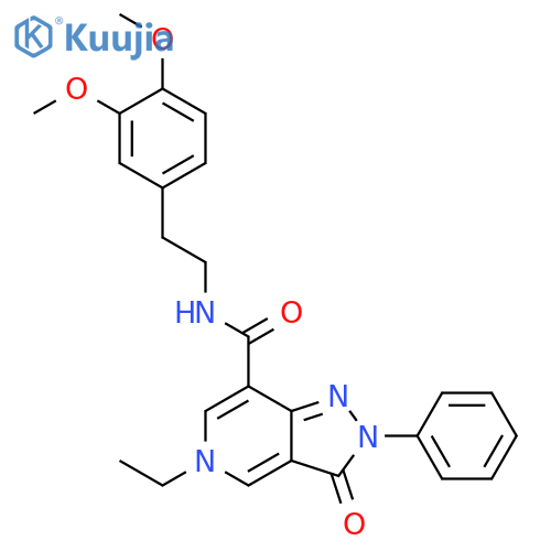 N-2-(3,4-dimethoxyphenyl)ethyl-5-ethyl-3-oxo-2-phenyl-2H,3H,5H-pyrazolo4,3-cpyridine-7-carboxamide structure