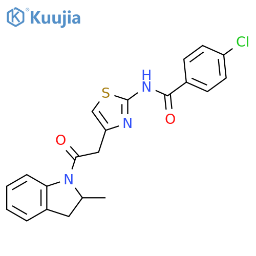 4-chloro-N-{4-2-(2-methyl-2,3-dihydro-1H-indol-1-yl)-2-oxoethyl-1,3-thiazol-2-yl}benzamide structure