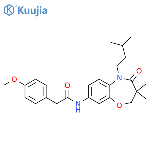 N-3,3-dimethyl-5-(3-methylbutyl)-4-oxo-2,3,4,5-tetrahydro-1,5-benzoxazepin-8-yl-2-(4-methoxyphenyl)acetamide structure