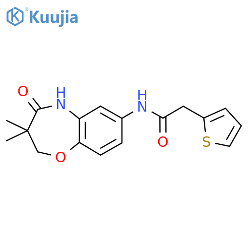 N-(3,3-dimethyl-4-oxo-2,3,4,5-tetrahydro-1,5-benzoxazepin-7-yl)-2-(thiophen-2-yl)acetamide structure