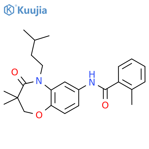 N-3,3-dimethyl-5-(3-methylbutyl)-4-oxo-2,3,4,5-tetrahydro-1,5-benzoxazepin-7-yl-2-methylbenzamide structure