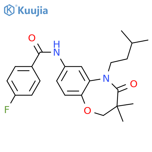N-3,3-dimethyl-5-(3-methylbutyl)-4-oxo-2,3,4,5-tetrahydro-1,5-benzoxazepin-7-yl-4-fluorobenzamide structure