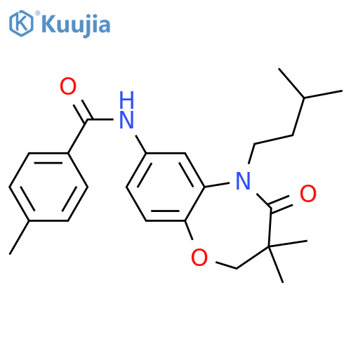 N-3,3-dimethyl-5-(3-methylbutyl)-4-oxo-2,3,4,5-tetrahydro-1,5-benzoxazepin-7-yl-4-methylbenzamide structure