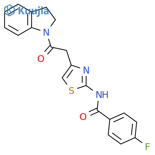 N-{4-2-(2,3-dihydro-1H-indol-1-yl)-2-oxoethyl-1,3-thiazol-2-yl}-4-fluorobenzamide structure