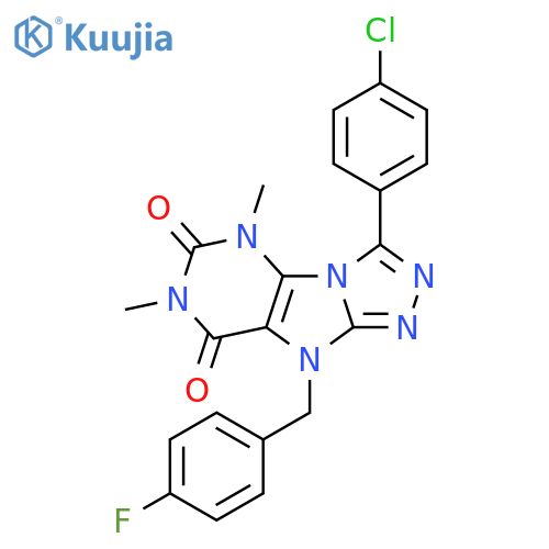 3-(4-chlorophenyl)-9-(4-fluorophenyl)methyl-5,7-dimethyl-5H,6H,7H,8H,9H-1,2,4triazolo3,4-hpurine-6,8-dione structure