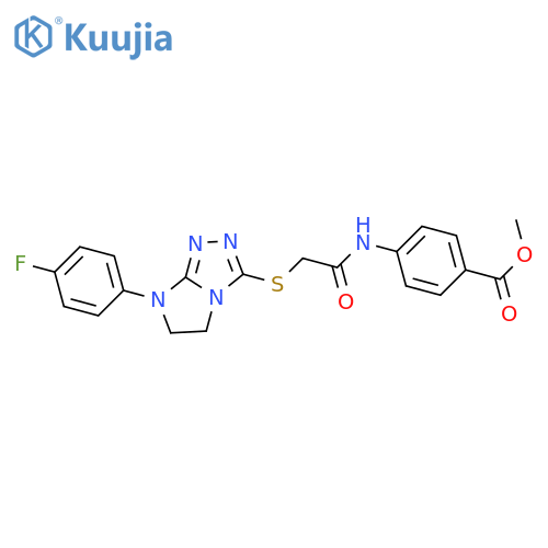 methyl 4-(2-{7-(4-fluorophenyl)-5H,6H,7H-imidazo2,1-c1,2,4triazol-3-ylsulfanyl}acetamido)benzoate structure