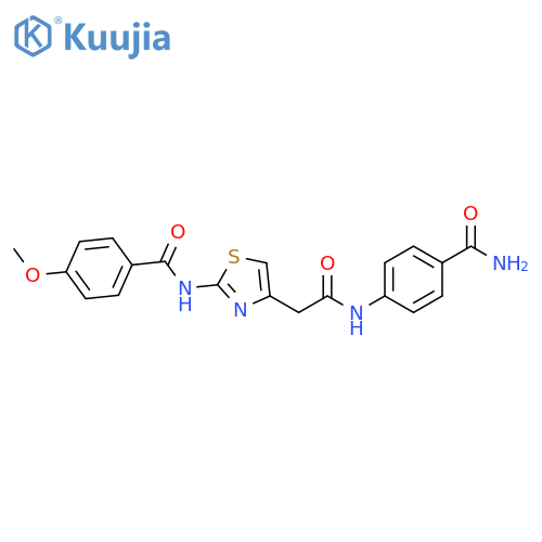 N-(4-{(4-carbamoylphenyl)carbamoylmethyl}-1,3-thiazol-2-yl)-4-methoxybenzamide structure