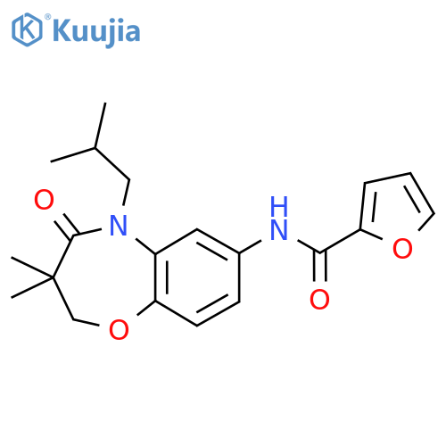 N-3,3-dimethyl-5-(2-methylpropyl)-4-oxo-2,3,4,5-tetrahydro-1,5-benzoxazepin-7-ylfuran-2-carboxamide structure