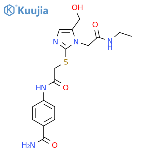 4-2-({1-(ethylcarbamoyl)methyl-5-(hydroxymethyl)-1H-imidazol-2-yl}sulfanyl)acetamidobenzamide structure