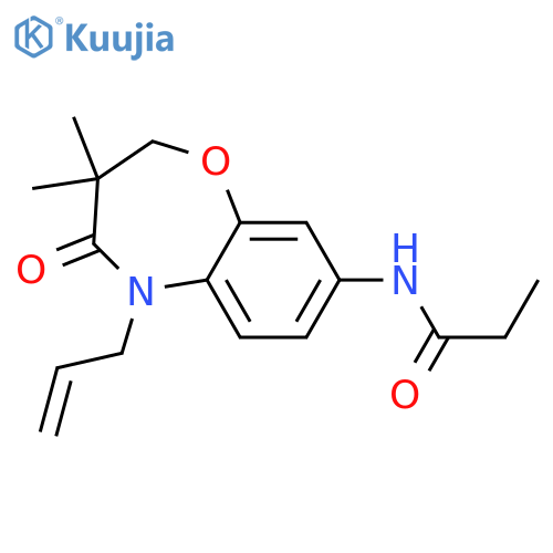 N-3,3-dimethyl-4-oxo-5-(prop-2-en-1-yl)-2,3,4,5-tetrahydro-1,5-benzoxazepin-8-ylpropanamide structure