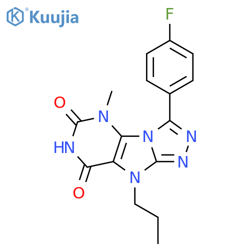 3-(4-fluorophenyl)-5-methyl-9-propyl-5H,6H,7H,8H,9H-1,2,4triazolo3,4-hpurine-6,8-dione structure