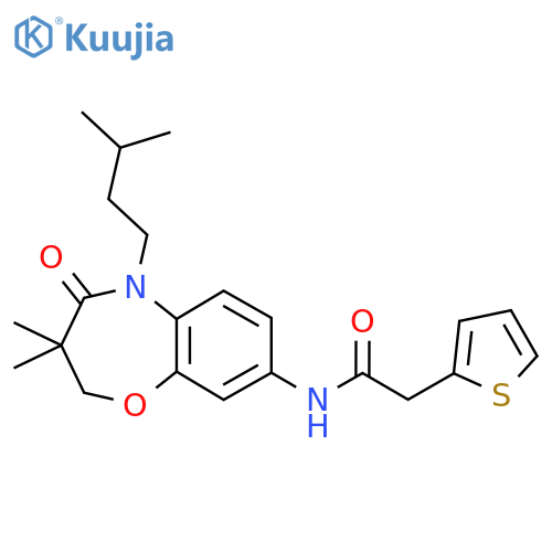 N-3,3-dimethyl-5-(3-methylbutyl)-4-oxo-2,3,4,5-tetrahydro-1,5-benzoxazepin-8-yl-2-(thiophen-2-yl)acetamide structure