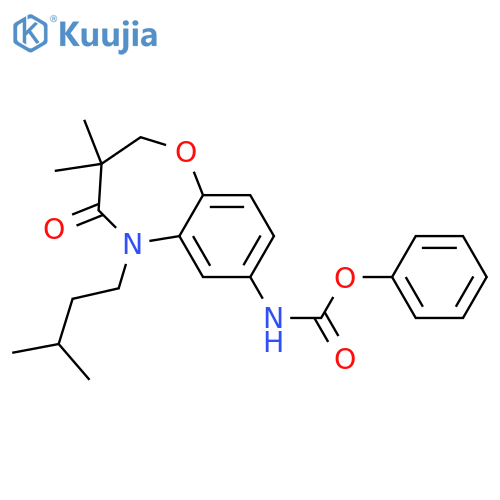 phenyl N-3,3-dimethyl-5-(3-methylbutyl)-4-oxo-2,3,4,5-tetrahydro-1,5-benzoxazepin-7-ylcarbamate structure