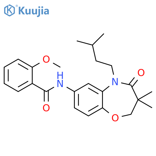 N-3,3-dimethyl-5-(3-methylbutyl)-4-oxo-2,3,4,5-tetrahydro-1,5-benzoxazepin-7-yl-2-methoxybenzamide structure