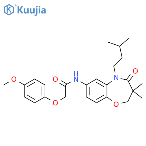 N-3,3-dimethyl-5-(3-methylbutyl)-4-oxo-2,3,4,5-tetrahydro-1,5-benzoxazepin-7-yl-2-(4-methoxyphenoxy)acetamide structure