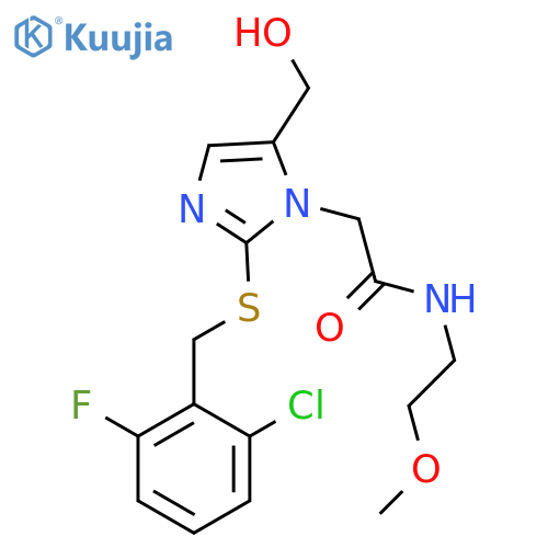 2-(2-{(2-chloro-6-fluorophenyl)methylsulfanyl}-5-(hydroxymethyl)-1H-imidazol-1-yl)-N-(2-methoxyethyl)acetamide structure
