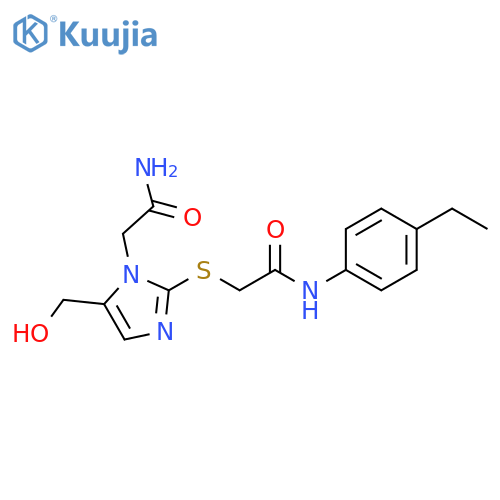 2-{1-(carbamoylmethyl)-5-(hydroxymethyl)-1H-imidazol-2-ylsulfanyl}-N-(4-ethylphenyl)acetamide structure