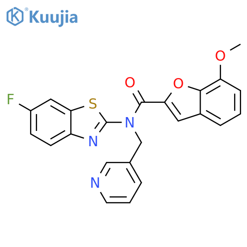 N-(6-fluoro-1,3-benzothiazol-2-yl)-7-methoxy-N-(pyridin-3-yl)methyl-1-benzofuran-2-carboxamide structure