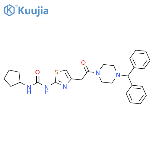 1-cyclopentyl-3-(4-{2-4-(diphenylmethyl)piperazin-1-yl-2-oxoethyl}-1,3-thiazol-2-yl)urea structure