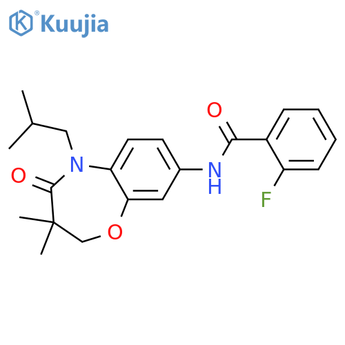 N-3,3-dimethyl-5-(2-methylpropyl)-4-oxo-2,3,4,5-tetrahydro-1,5-benzoxazepin-8-yl-2-fluorobenzamide structure