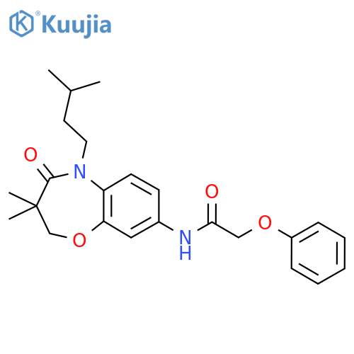 N-3,3-dimethyl-5-(3-methylbutyl)-4-oxo-2,3,4,5-tetrahydro-1,5-benzoxazepin-8-yl-2-phenoxyacetamide structure