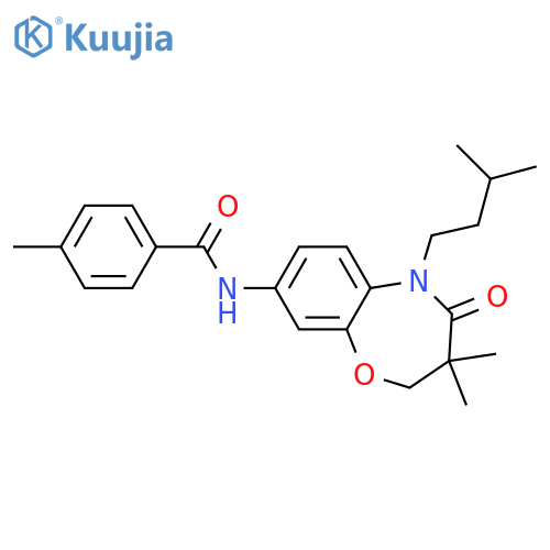 N-3,3-dimethyl-5-(3-methylbutyl)-4-oxo-2,3,4,5-tetrahydro-1,5-benzoxazepin-8-yl-4-methylbenzamide structure