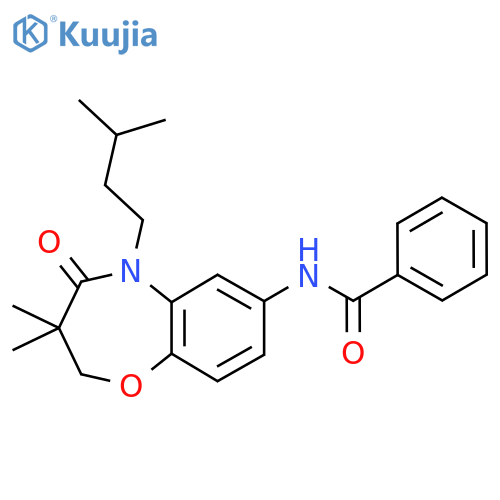 N-3,3-dimethyl-5-(3-methylbutyl)-4-oxo-2,3,4,5-tetrahydro-1,5-benzoxazepin-7-ylbenzamide structure
