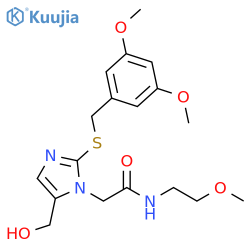 2-(2-{(3,5-dimethoxyphenyl)methylsulfanyl}-5-(hydroxymethyl)-1H-imidazol-1-yl)-N-(2-methoxyethyl)acetamide structure