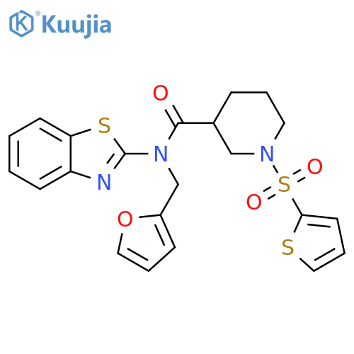 N-(1,3-benzothiazol-2-yl)-N-(furan-2-yl)methyl-1-(thiophene-2-sulfonyl)piperidine-3-carboxamide structure
