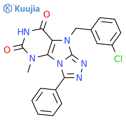 9-(3-chlorophenyl)methyl-5-methyl-3-phenyl-5H,6H,7H,8H,9H-1,2,4triazolo3,4-hpurine-6,8-dione structure