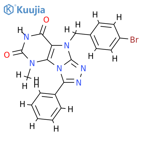 9-(4-bromophenyl)methyl-5-methyl-3-phenyl-5H,6H,7H,8H,9H-1,2,4triazolo3,4-hpurine-6,8-dione structure