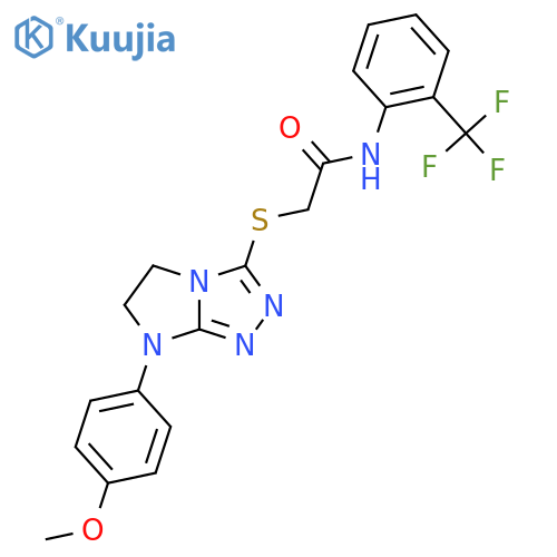 2-{7-(4-methoxyphenyl)-5H,6H,7H-imidazo2,1-c1,2,4triazol-3-ylsulfanyl}-N-2-(trifluoromethyl)phenylacetamide structure