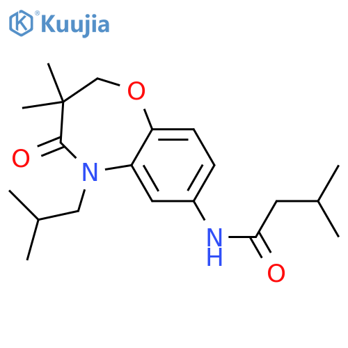 N-3,3-dimethyl-5-(2-methylpropyl)-4-oxo-2,3,4,5-tetrahydro-1,5-benzoxazepin-7-yl-3-methylbutanamide structure