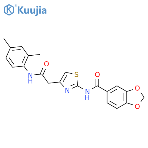 N-(4-{(2,4-dimethylphenyl)carbamoylmethyl}-1,3-thiazol-2-yl)-2H-1,3-benzodioxole-5-carboxamide structure