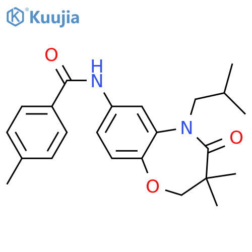 N-3,3-dimethyl-5-(2-methylpropyl)-4-oxo-2,3,4,5-tetrahydro-1,5-benzoxazepin-7-yl-4-methylbenzamide structure