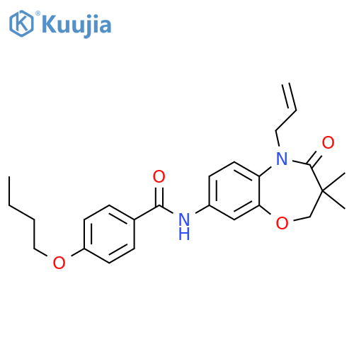 4-butoxy-N-3,3-dimethyl-4-oxo-5-(prop-2-en-1-yl)-2,3,4,5-tetrahydro-1,5-benzoxazepin-8-ylbenzamide structure